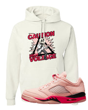 Arctic Pink Low 5s Hoodie | Caution High Voltage, White