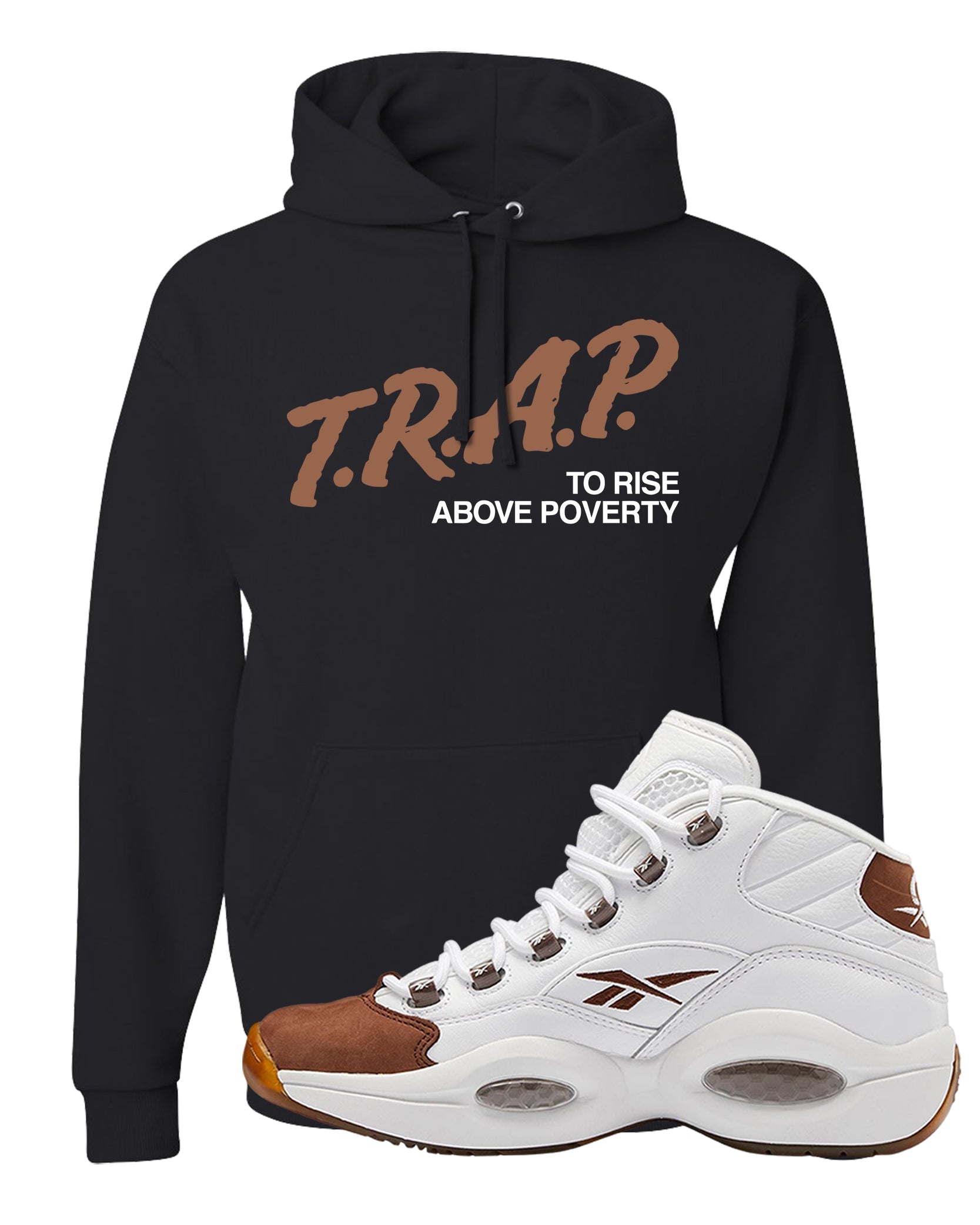 Mocha Question Mids Hoodie | Trap To Rise Above Poverty, Black