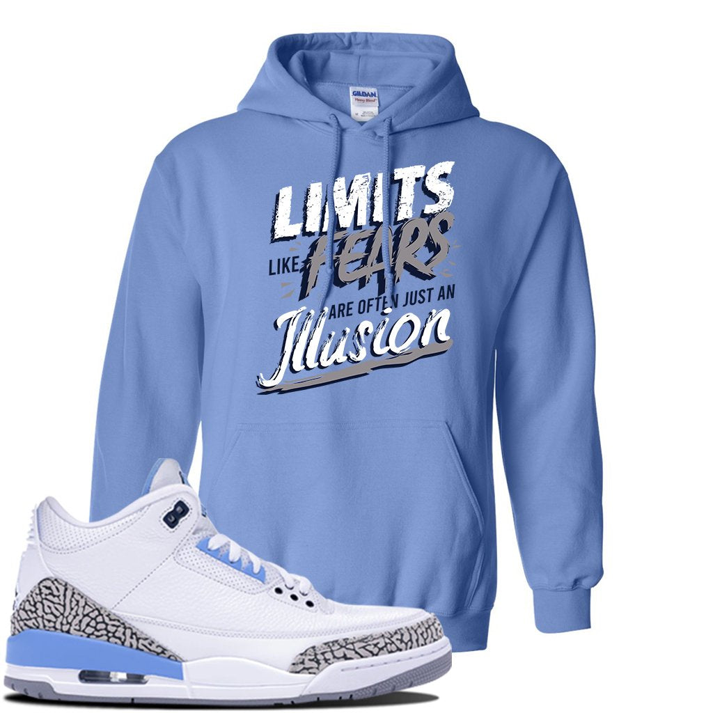 Jordan 3 UNC Sneaker Carolina Blue Pullover Hoodie | Hoodie to match Nike Air Jordan 3 UNC Shoes | Limits Like Fears