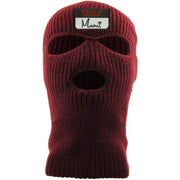 Embroidered on the front of the maroon hello my name is mami 3 hole ski mask is the hello my name is mami logo embroidered in black, red, and white