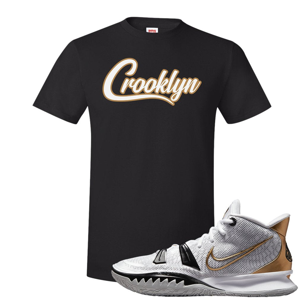 White Black Metallic Gold Kyrie 7s T Shirt | Crooklyn, Black