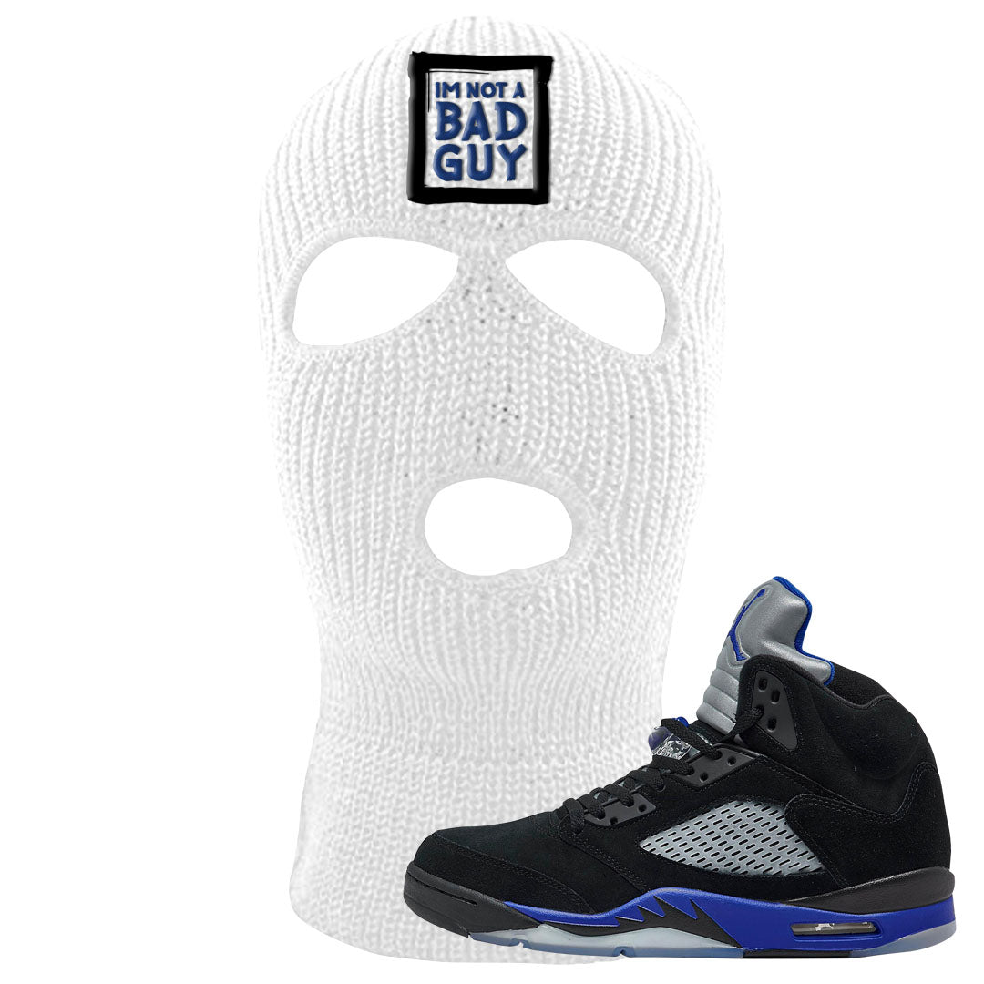 Racer Blue 5s Ski Mask | I'm Not A Bad Guy, White