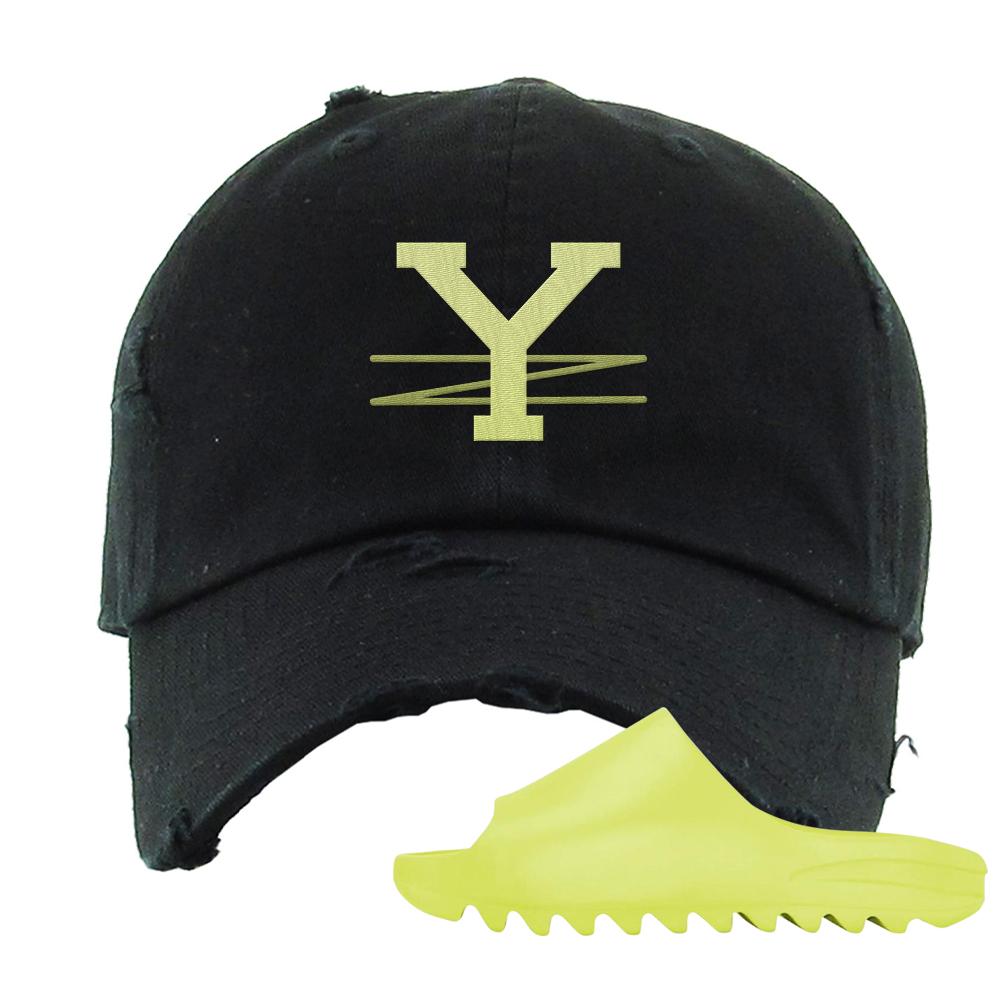 Glow Green Slides Distressed Dad Hat | YZ, Black