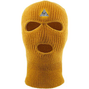 Embroidered on the forehead of the timberland pyramid ski mask is the all seeing eye logo embroidered in white, black, and gold