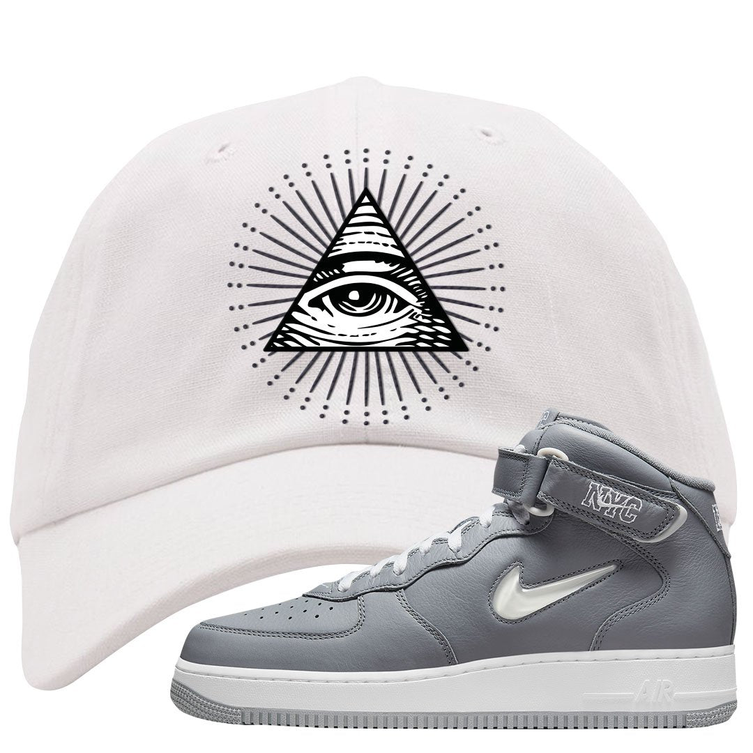 Cool Grey NYC Mid AF1s Dad Hat | All Seeing Eye, White