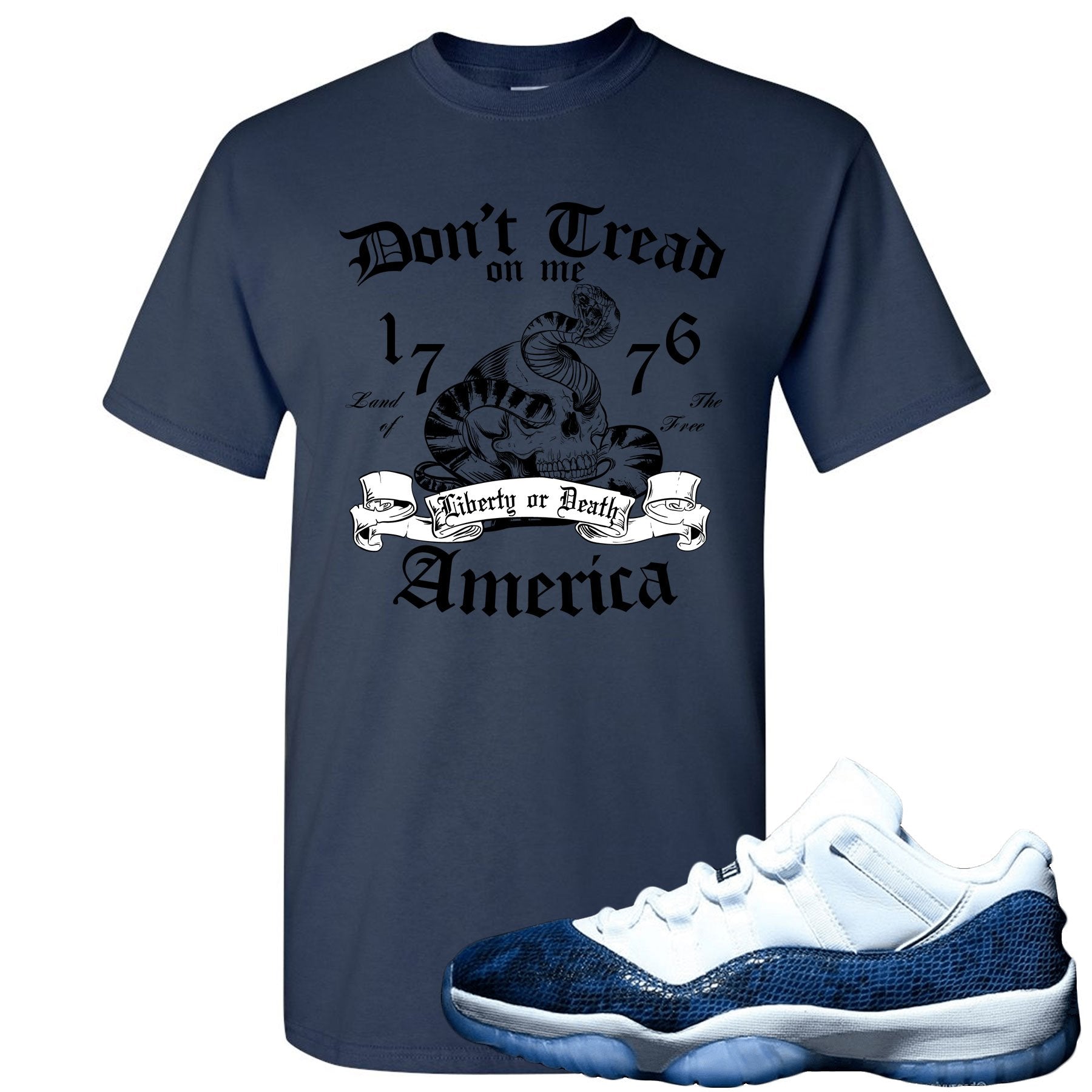 Snakeskin Low Blue 11s T Shirt | Don't Tread On Me Snake, Navy Blue