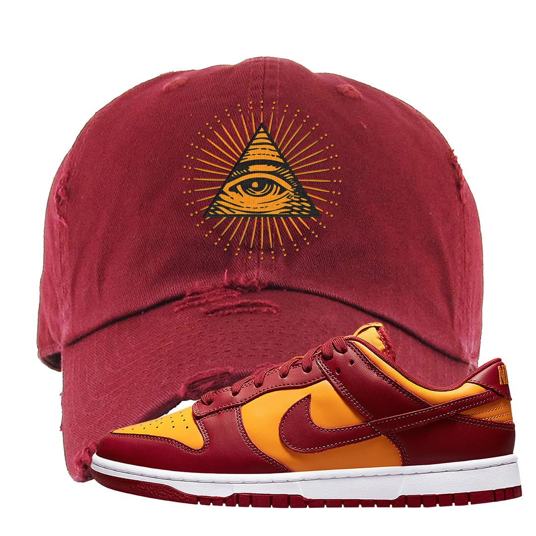 Midas Gold Low Dunks Distressed Dad Hat | All Seeing Eye, Maroon