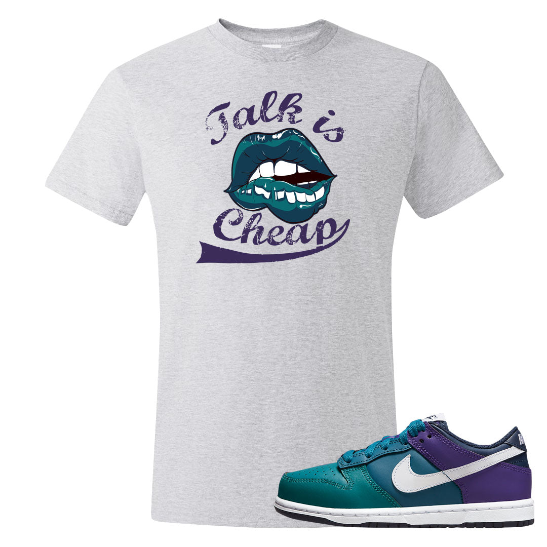 Teal Purple Low Dunks T Shirt | Talk Is Cheap, Ash