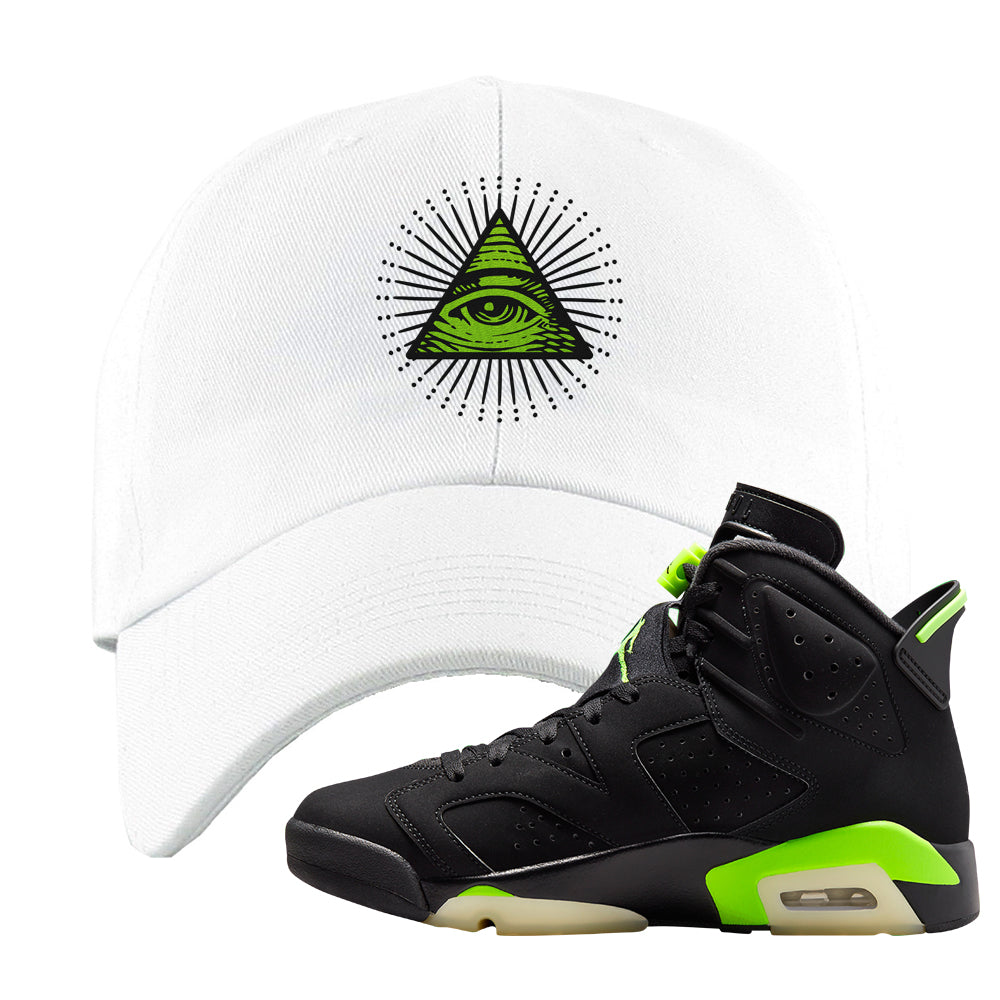 Electric Green 6s Dad Hat | All Seeing Eye, White