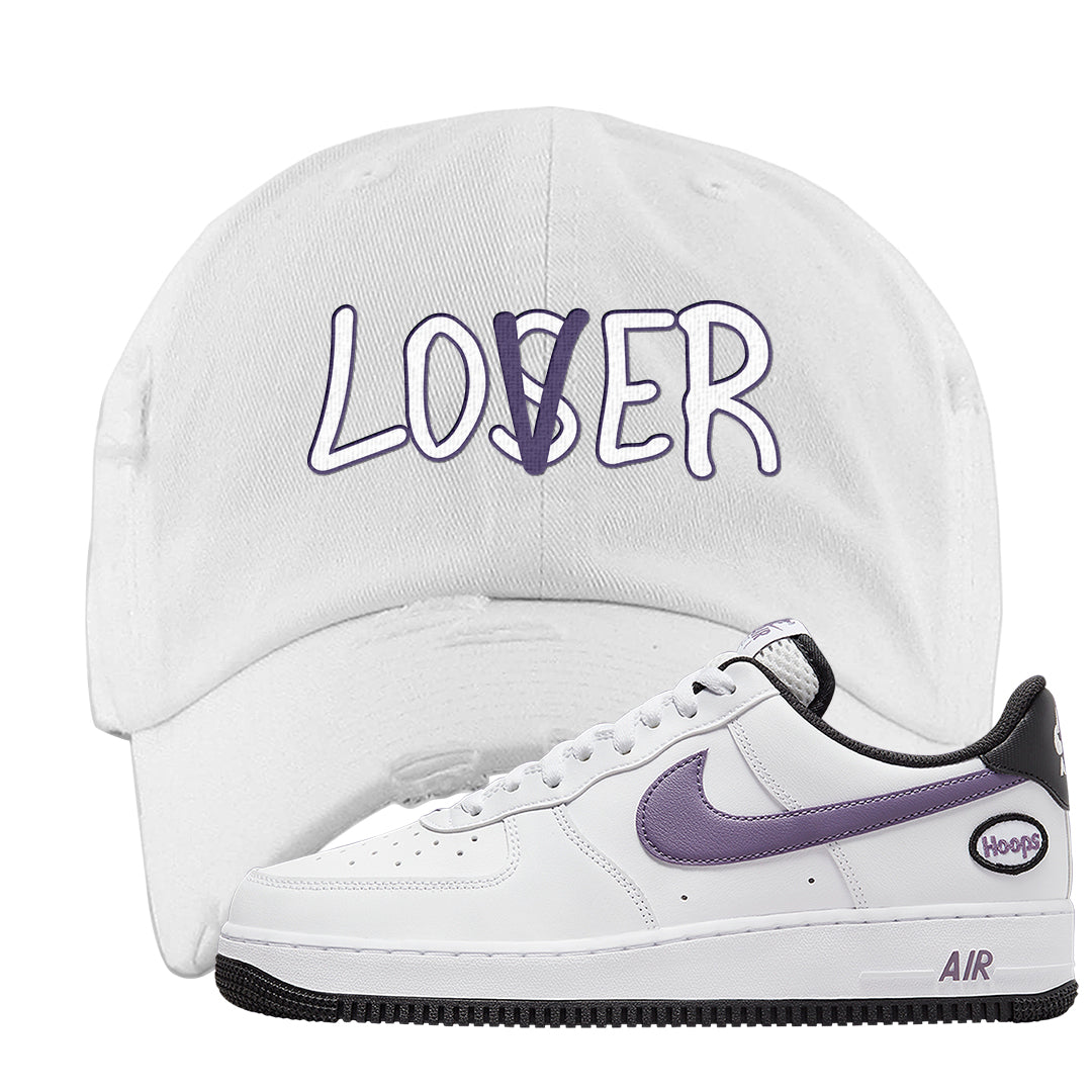 Canyon Purple Hoop AF1s Distressed Dad Hat | Lover, White