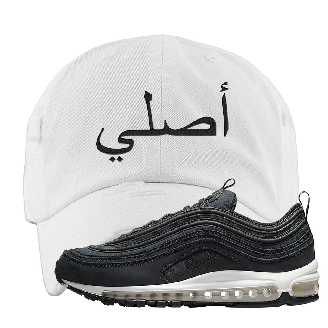 Black Off Noir 97s Distressed Dad Hat | Original Arabic, White