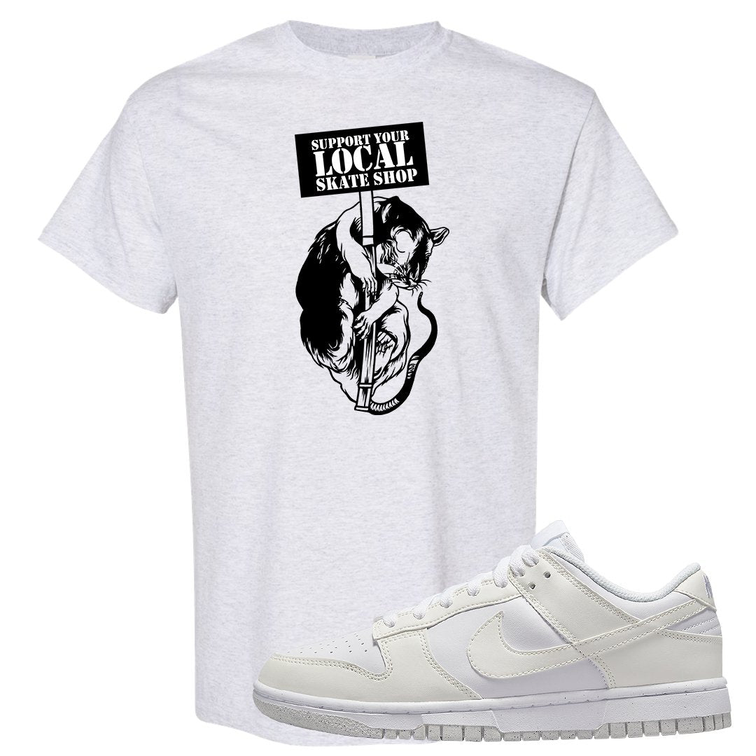 Next Nature White Low Dunks T Shirt | Support Your Local Skate Shop, Ash