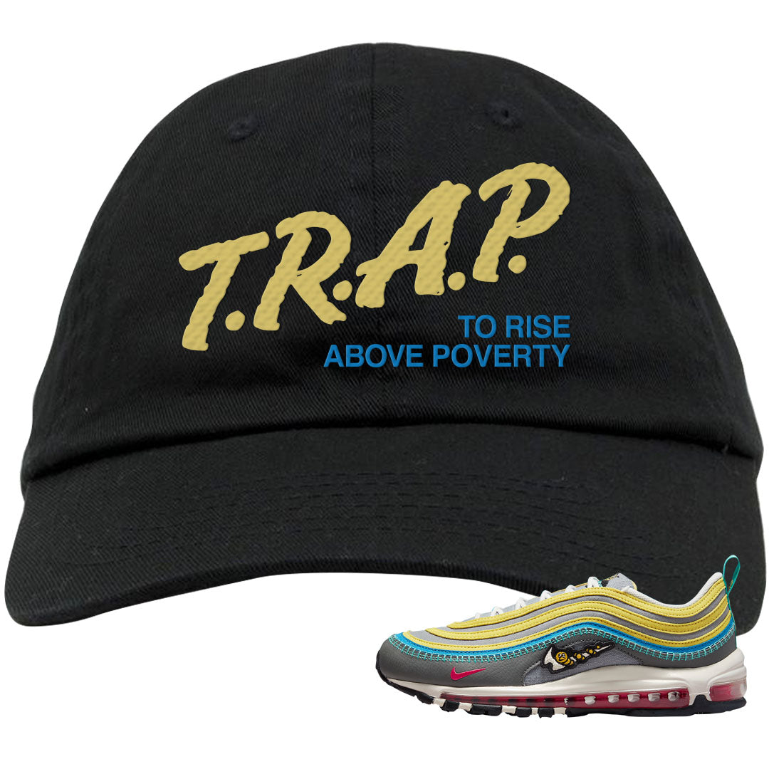 Sprung Yellow 97s Dad Hat | Trap To Rise Above Poverty, Black