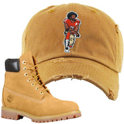 Embroidered on the front of the Timberland Wheat Timbs Boot Matching Dad Hat is a matching Timberland Wheat Timbs inspired logo