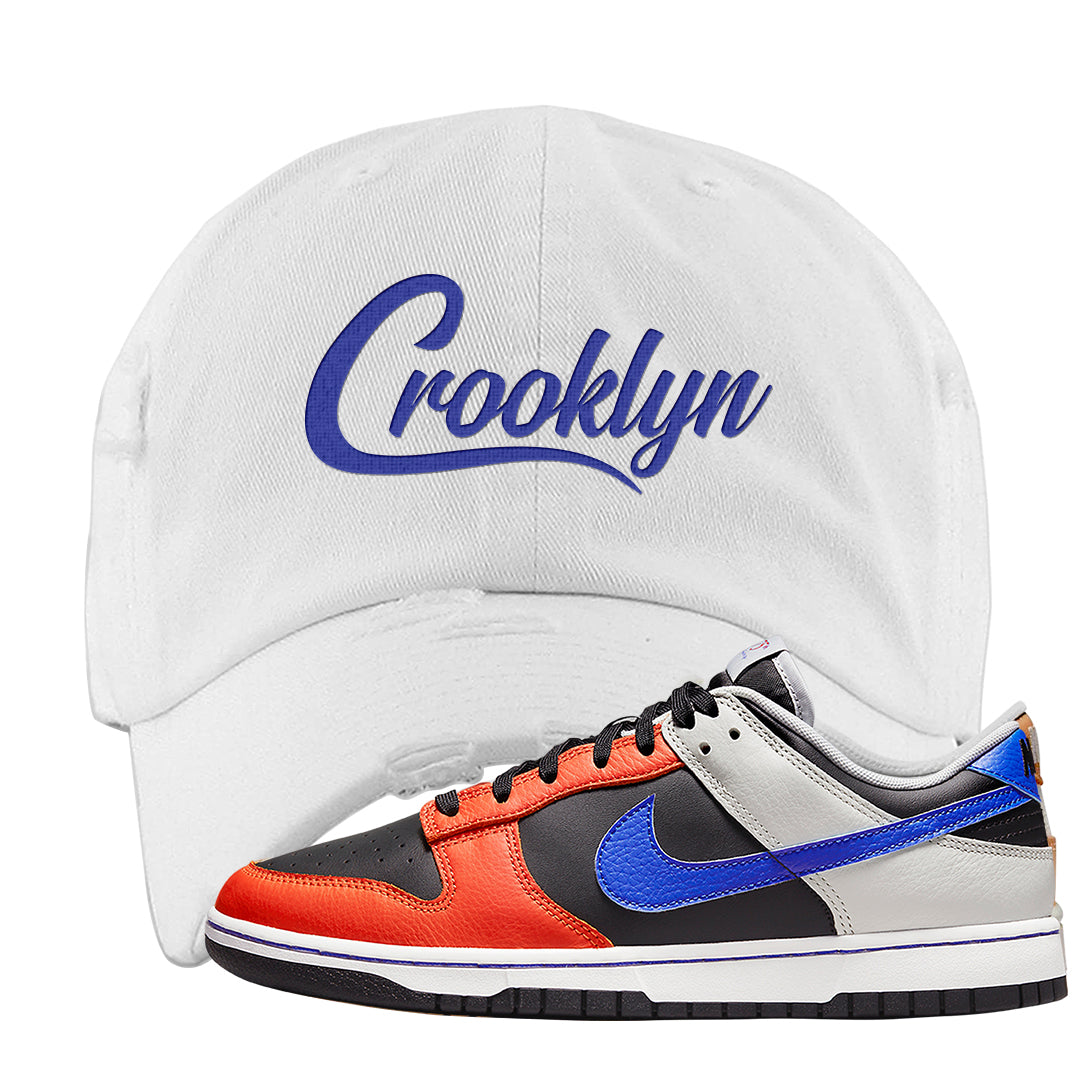 75th Anniversary Low Dunks Distressed Dad Hat | Crooklyn, White