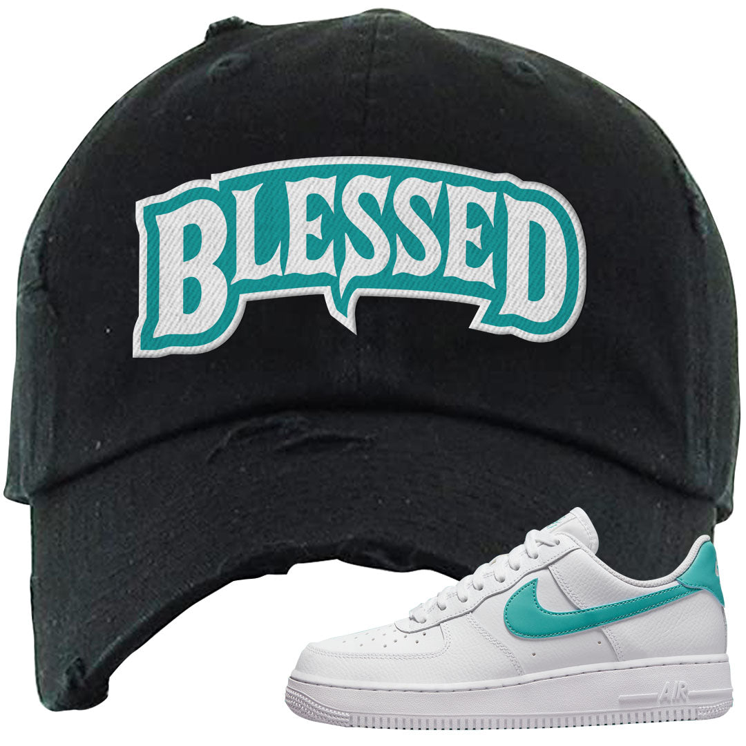 Washed Teal Low 1s Distressed Dad Hat | Blessed Arch, Black