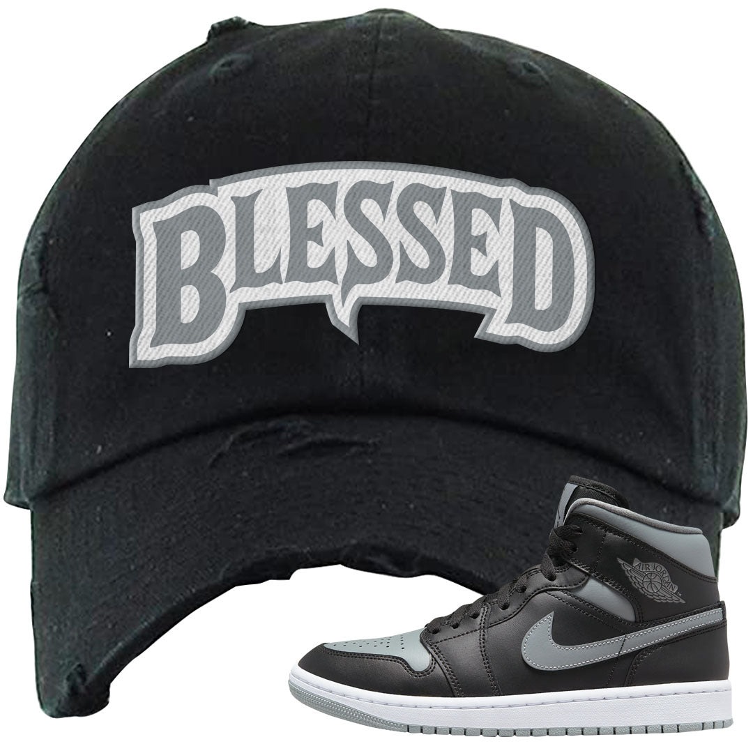 Alternate Shadow Mid 1s Distressed Dad Hat | Blessed Arch, Black