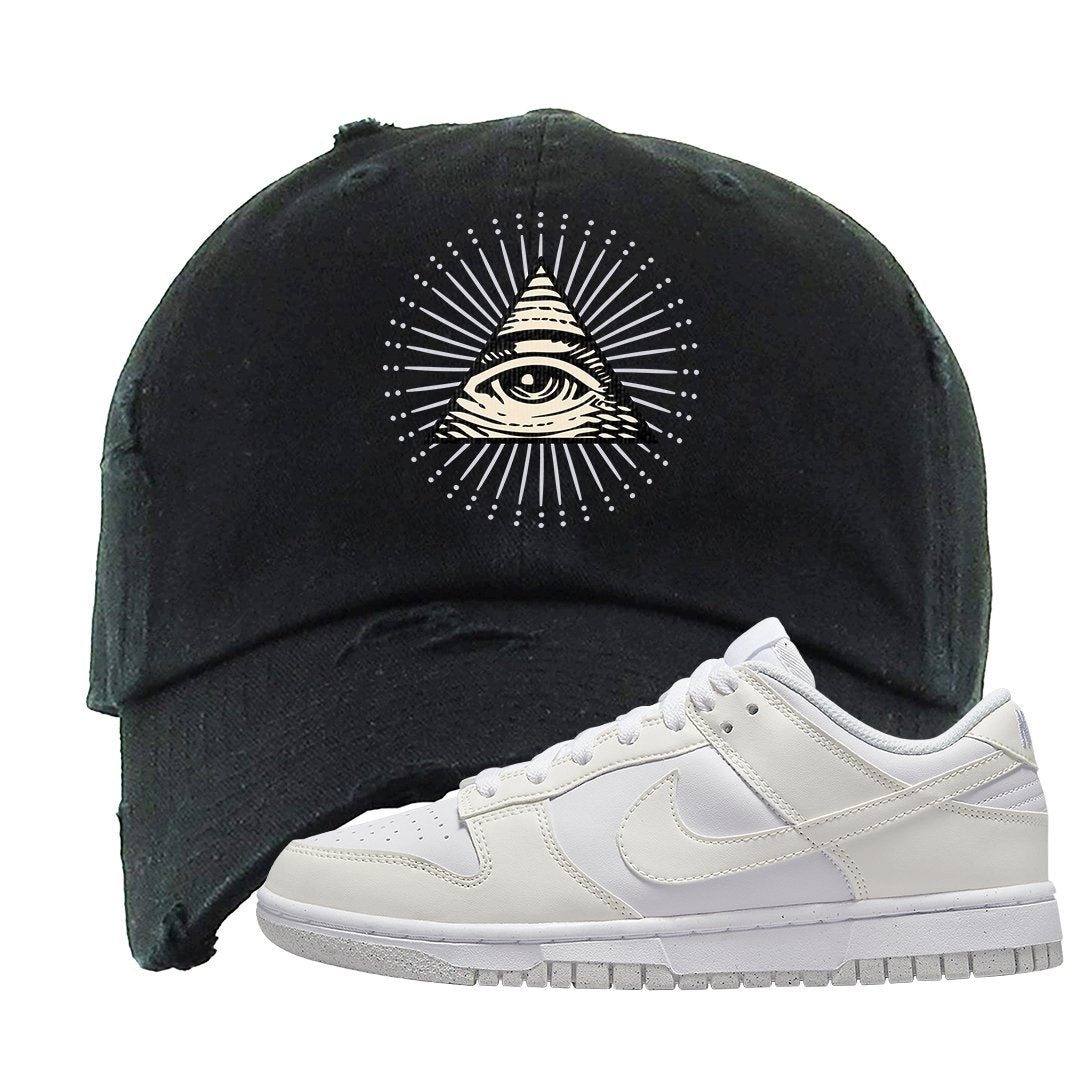 Next Nature White Low Dunks Distressed Dad Hat | All Seeing Eye, Black