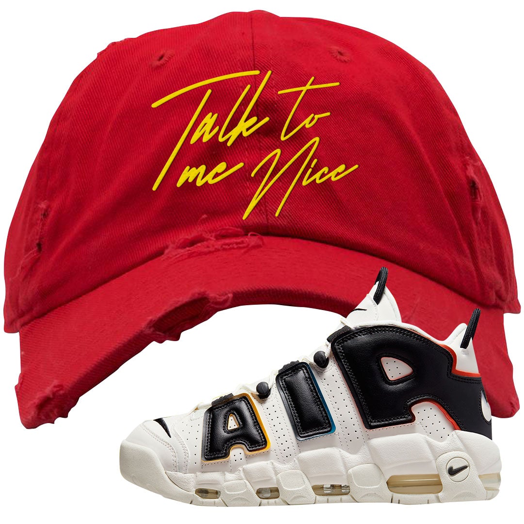 Multicolor Uptempos Distressed Dad Hat | Talk To Me Nice, Red