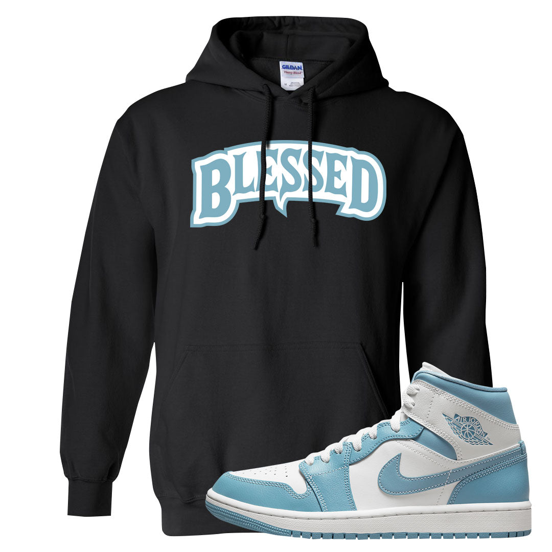 University Blue Mid 1s Hoodie | Blessed Arch, Black