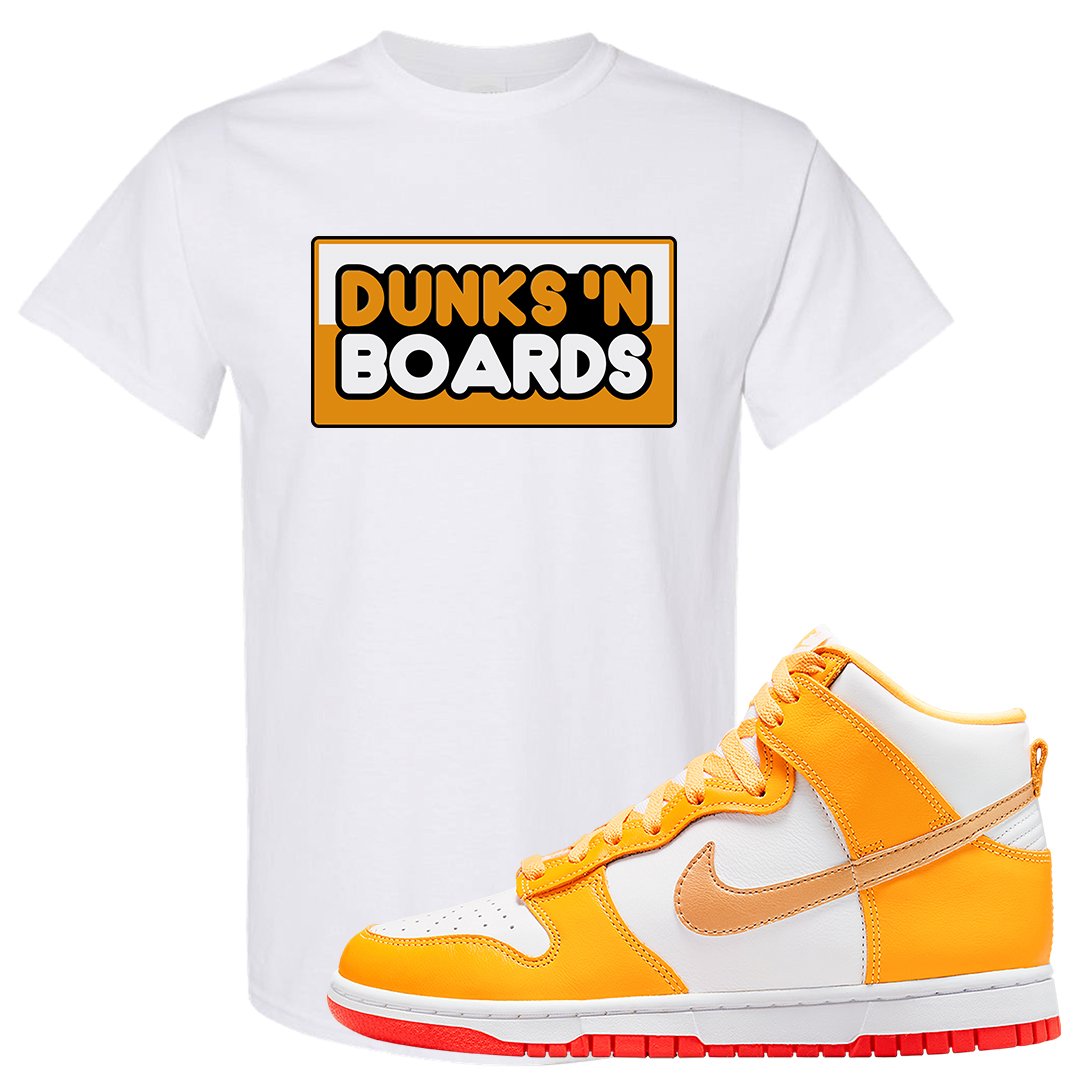 Yellow Gold Orange High Dunks T Shirt | Dunks N Boards, White