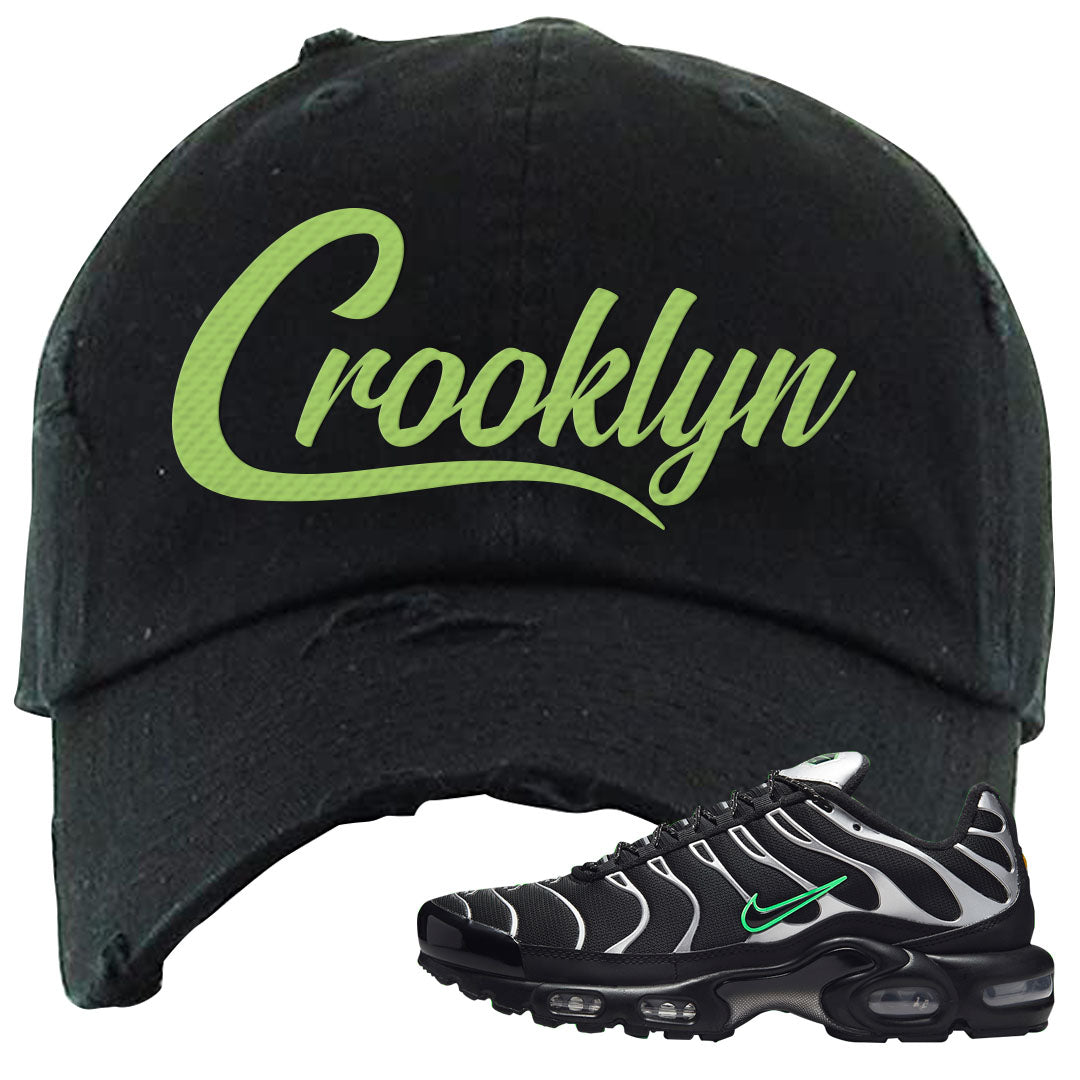 Neon Green Black Grey Pluses Distressed Dad Hat | Crooklyn, Black