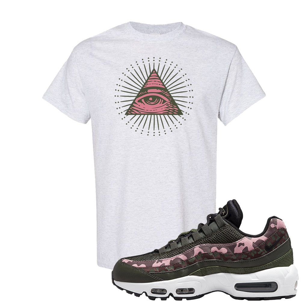 Olive Pink Camo 95s T Shirt | All Seeing Eye, Ash