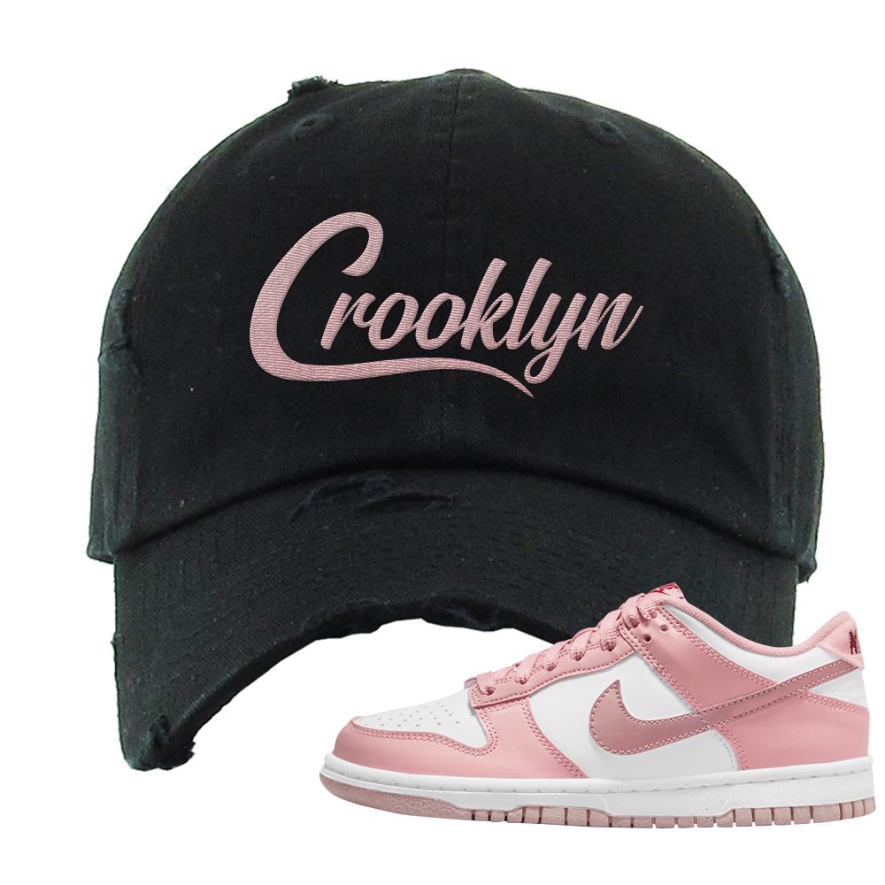 Pink Velvet Low Dunks Distressed Dad Hat | Crooklyn, Black
