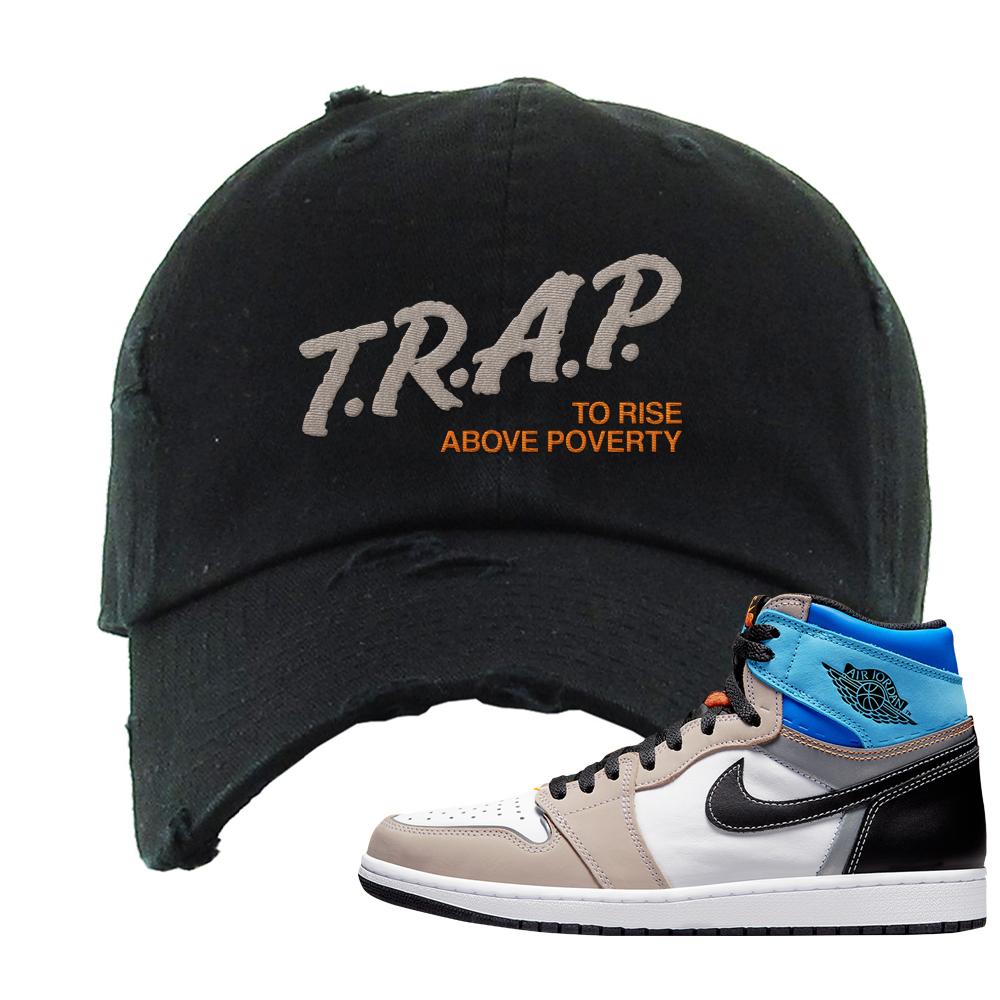 Prototype 1s Distressed Dad Hat | Trap To Rise Above Poverty, Black