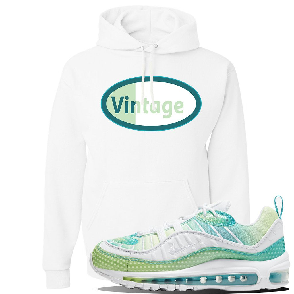 WMNS Air Max 98 Bubble Pack Sneaker White Pullover Hoodie | Hoodie to match Nike WMNS Air Max 98 Bubble Pack Shoes | Vintage Oval