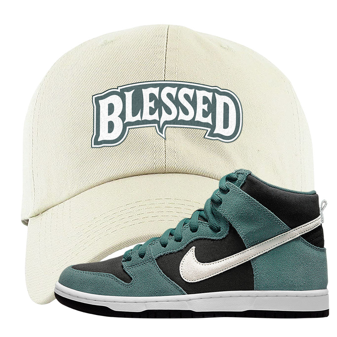 Green Suede High Dunks Dad Hat | Blessed Arch, White