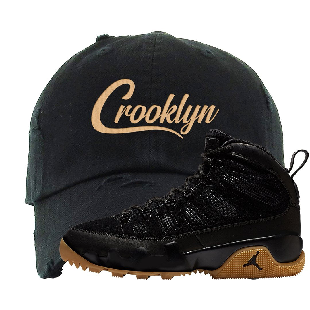 NRG Black Gum Boot 9s Distressed Dad Hat | Crooklyn, Black