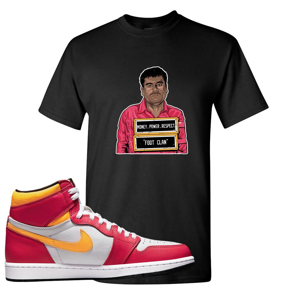 Air Jordan 1 Light Fusion Red T Shirt | El Chapo Illustration, Black