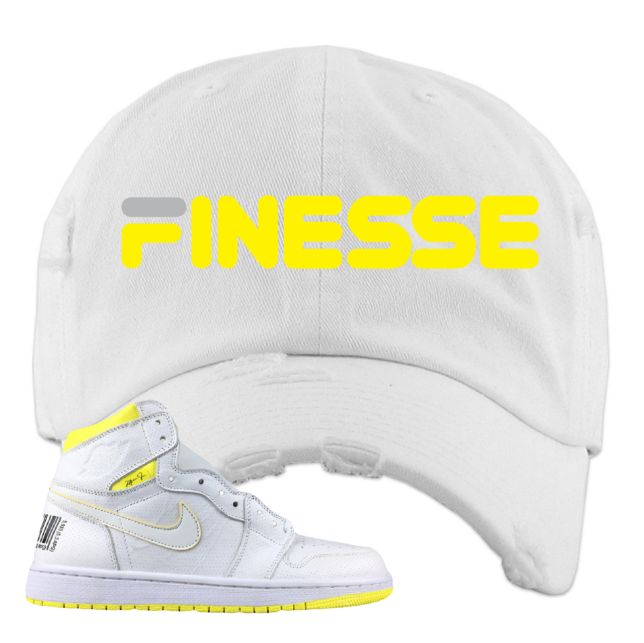 Jordan 1 First Class Flight Finesse Sneaker Matching White Distressed Dad Hat