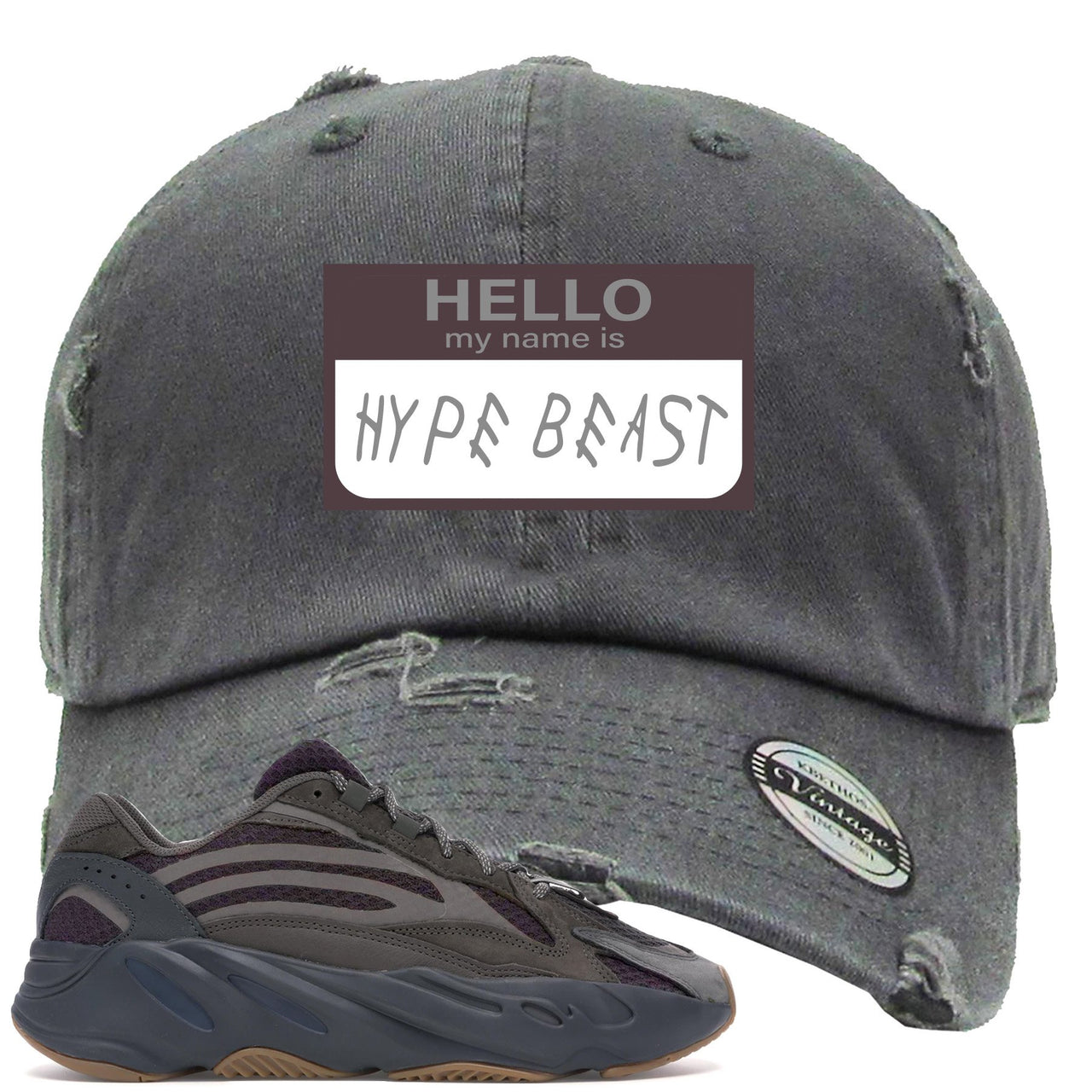Geode 700s Distressed Dad Hat | Hello My Name Is Hype Beast Woe, Gray