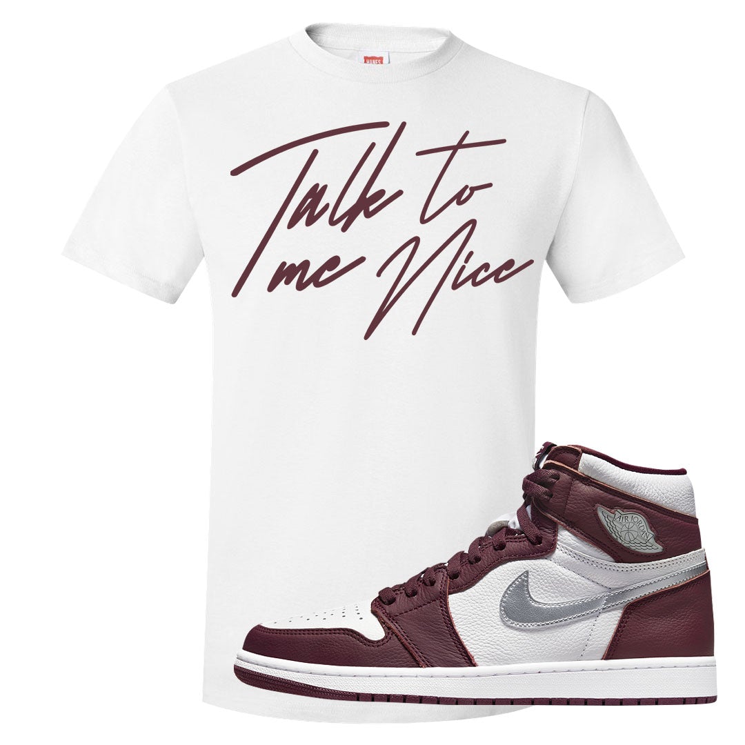 Bordeaux 1s T Shirt | Talk To Me Nice, White