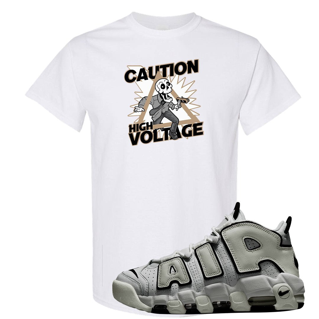 White Black Uptempos T Shirt | Caution High Voltage, White