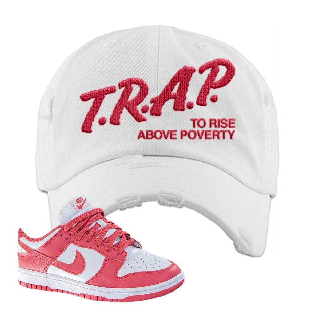 Archeo Pink Low Dunks Distressed Dad Hat | Trap To Rise Above Poverty, White