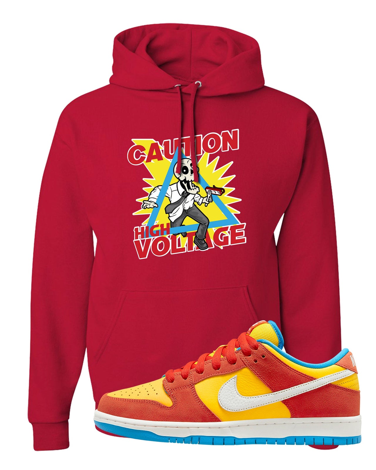 Habanero Red Gold Blue Low Dunks Hoodie | Caution High Voltage, Red