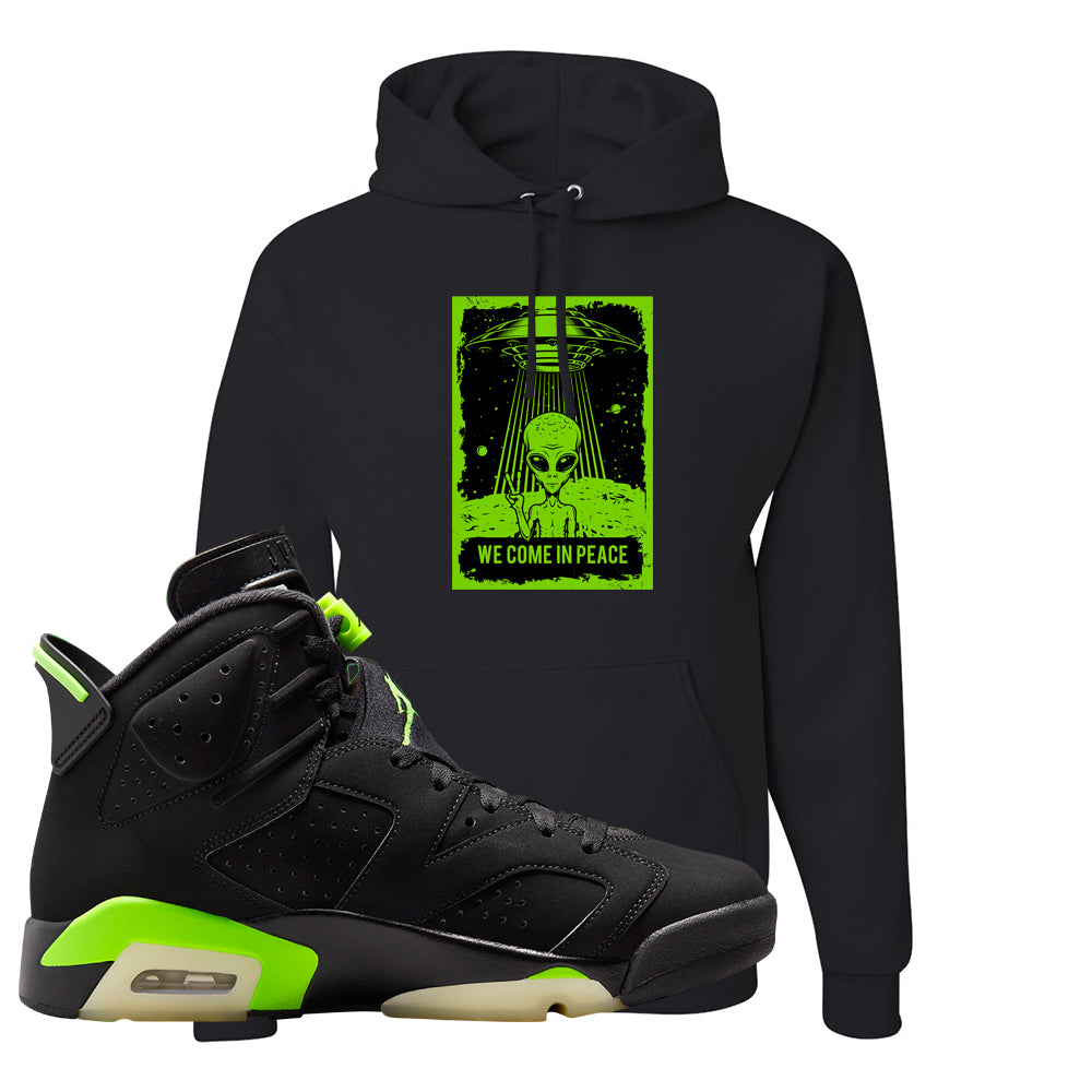 Electric Green 6s Hoodie | We Come In Peace, Black