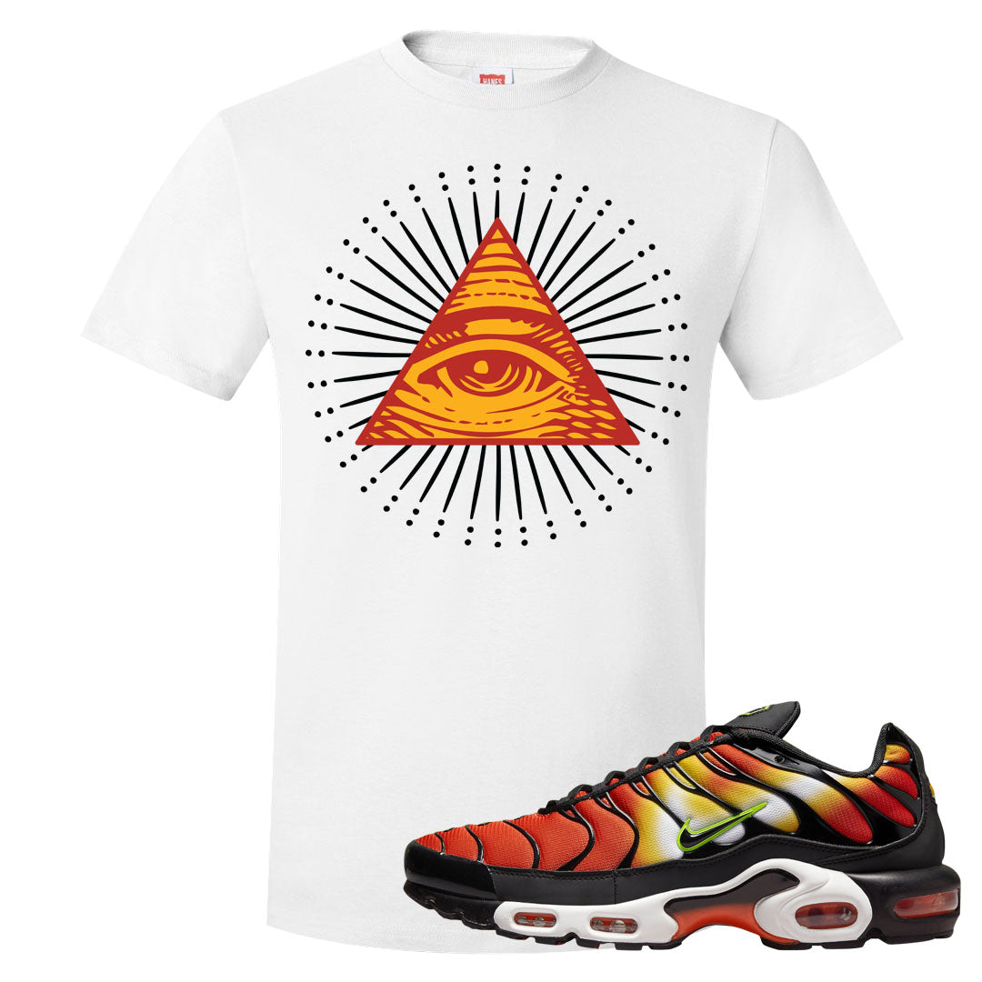 Sunset Gradient Pluses T Shirt | All Seeing Eye, White