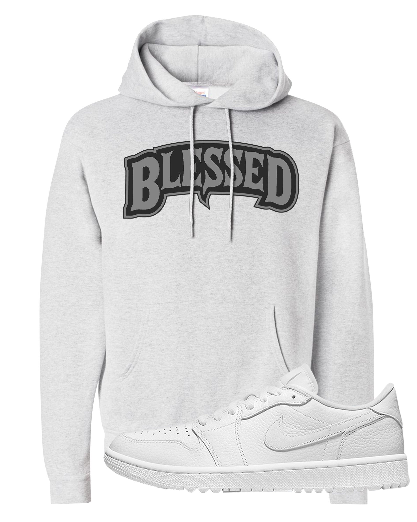 Triple White Golf Low 1s Hoodie | Blessed Arch, Ash