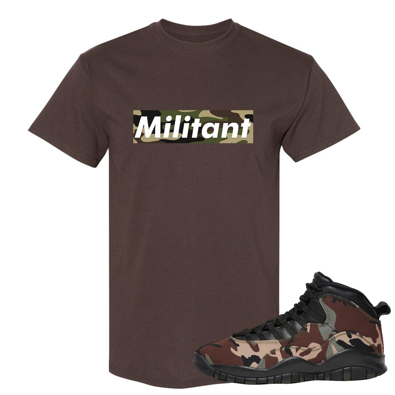 Woodland Camo 10s T Shirt | Militant Camo Box Logo, Dark Chocolate