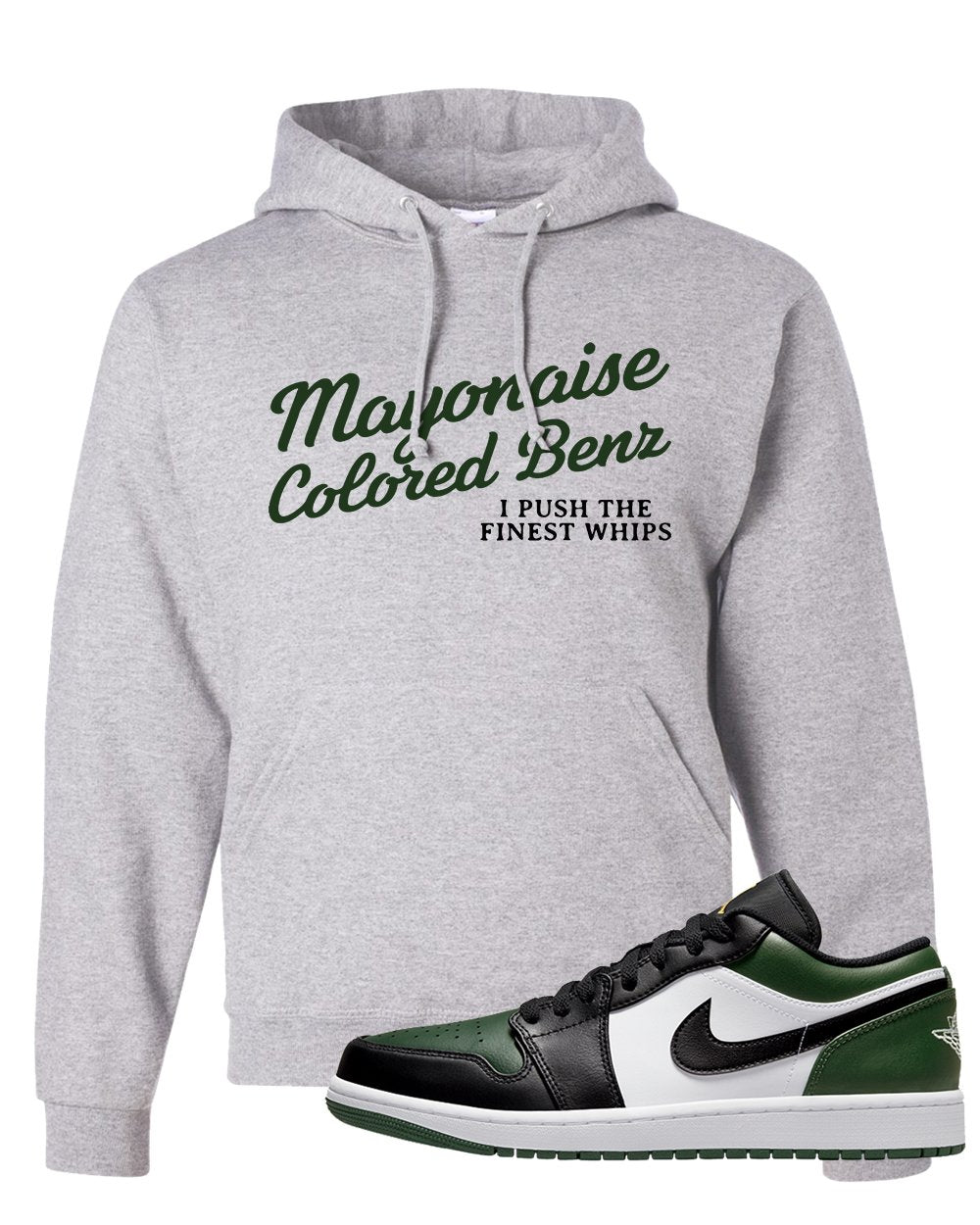 Green Toe Low 1s Hoodie | Mayonaise Colored Benz, Ash