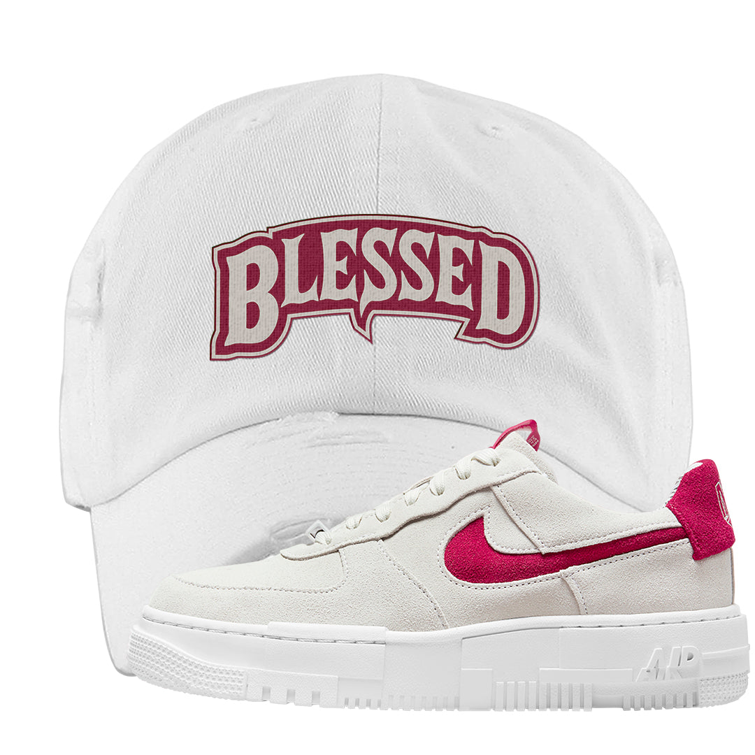 Mystic Hibiscus Pixel AF1s Distressed Dad Hat | Blessed Arch, White