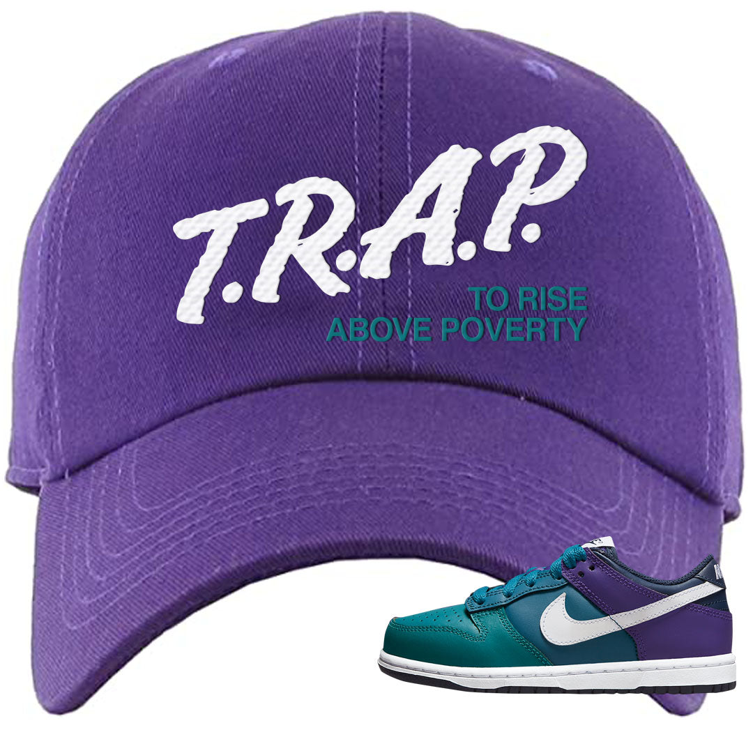 Teal Purple Low Dunks Dad Hat | Trap To Rise Above Poverty, Purple