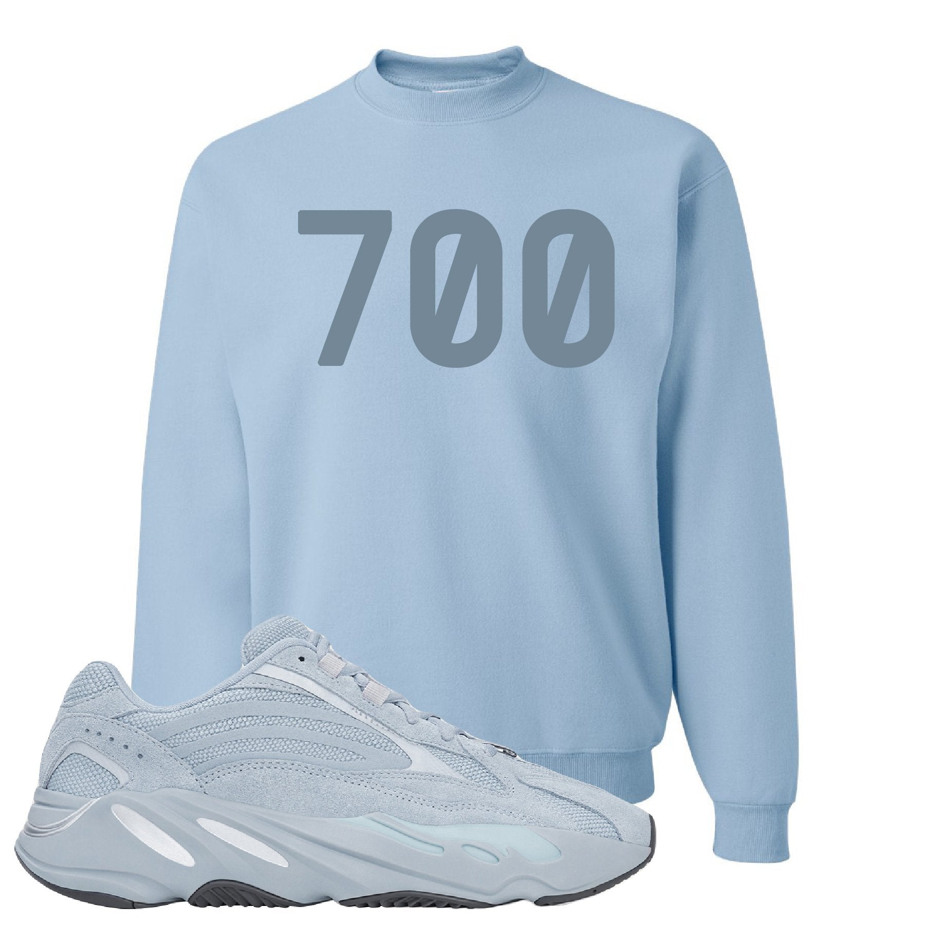 Yeezy Boost 700 V2 Hospital Blue 700 Sneaker Matching Light Blue Pullover Hoodie