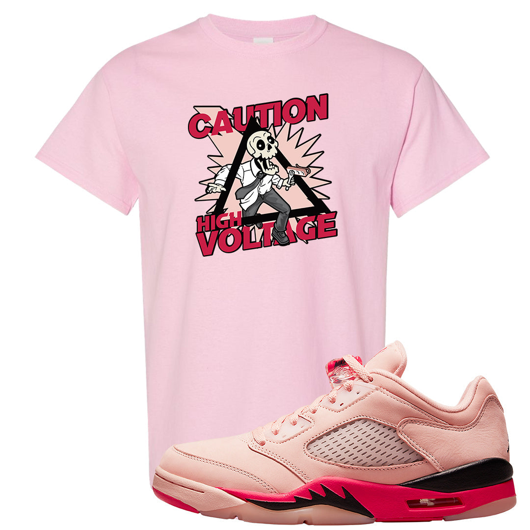 Arctic Pink Low 5s T Shirt | Caution High Voltage, Light Pink