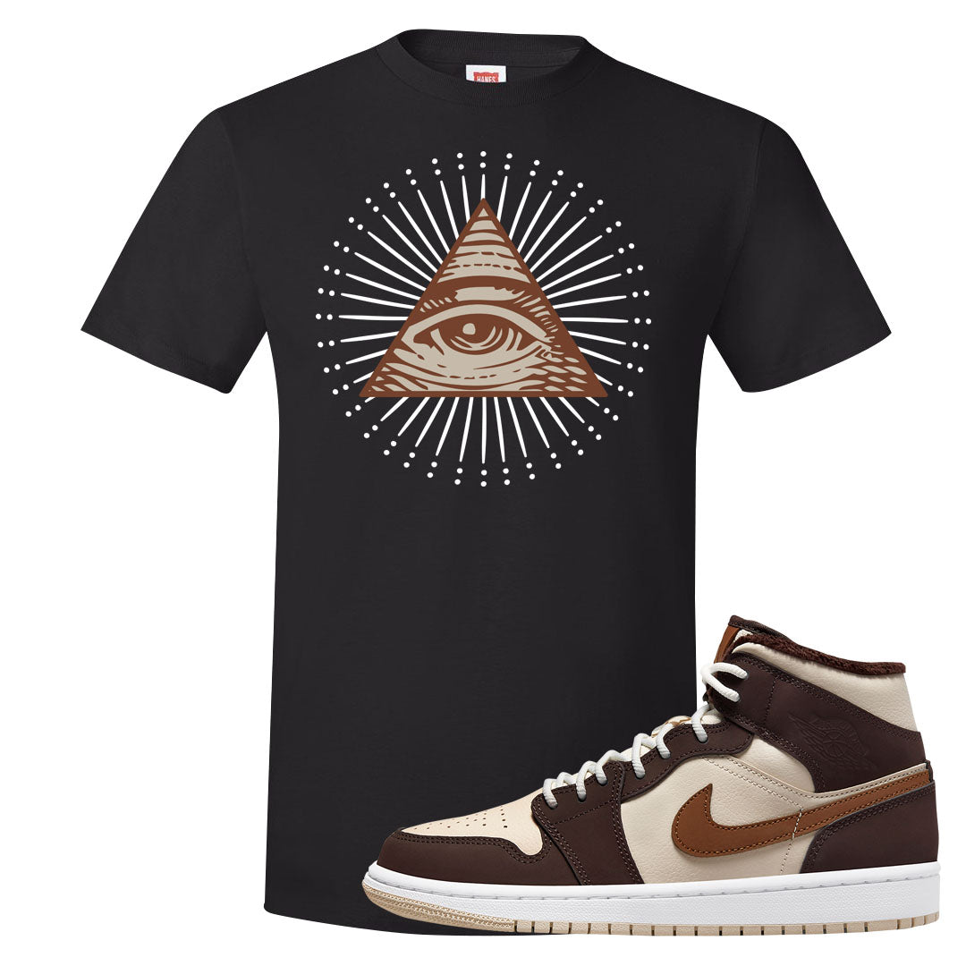 Brown Fleece Mid 1s T Shirt | All Seeing Eye, Black