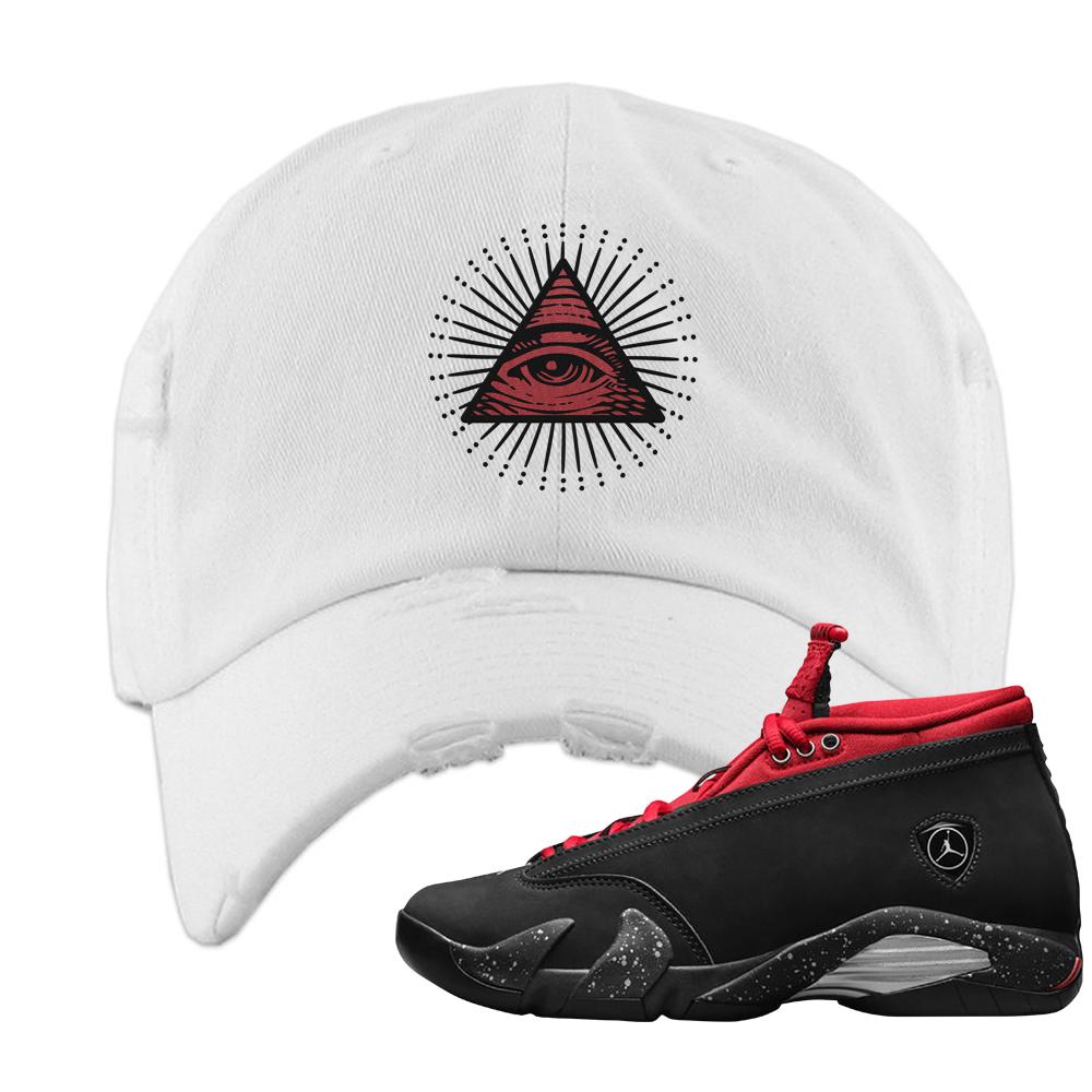 Red Lipstick Low 14s Distressed Dad Hat | All Seeing Eye, White